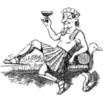 Vector illustration of man on sofa cheering with a drink
