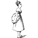 Nainen pitkä mekko karikatyyri piirustus