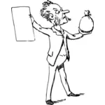 Vektorové ilustrace komické člověka s prázdnou plakát a svazek v každé ruce