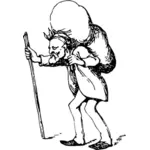 ベクトル漫画のキャラクターの老人は、彼の背中に袋を運ぶの描画