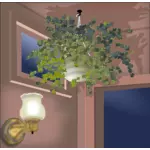Illustrazione vettoriale di appendere la pianta nell'angolo di una stanza