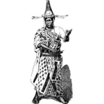 De mannelijke kostuum Afrikaanse 19e eeuw in zwart-wit vectorillustratie