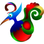 Wektor rysunek niebieski, czerwony i zielony ptak ozdobny kreskówka