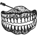 Human denture black and white vector illustration with arrow