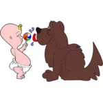 아기와 강아지의 만화 이미지입니다.