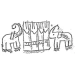 Dua gajah di depan tenda sirkus