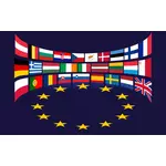 Gambar bendera Uni Eropa di sekitar bintang