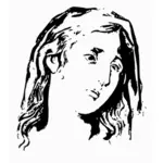 Disegno vettoriale di triste giovane donna profilo bianco e nero