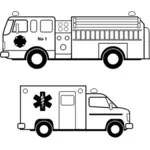 Ambulance et incendie camion ligne art image vectorielle