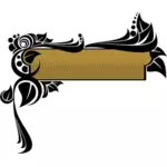 Vector image of brown rectangular banner with a black floral decoration