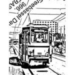 City tram on rails sketch drawing