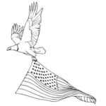 וקטור שורה אמנות איור של ציפור טרף בטיסה עם הדגל האמריקאי