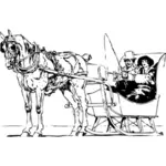 Uomo e donna in auto slitta trainata da disegno vettoriale di cavallo