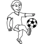 Drawing of soccer playing boy in black and white