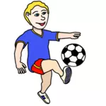 הילד משחק כדורגל בתמונה וקטורית