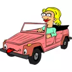 Dziewczyna jazdy samochodu Cartoon
