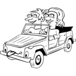 Grafika wektorowa dziewczynka i chłopiec jazdy samochodem śmieszne