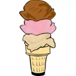 Color vector image of three ice cream scoops in a half-cone