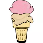 Barevné vektorové ilustrace dva kopečky zmrzliny v polovině kužel