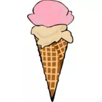 Barevné vektorové ilustrace dva kopečky zmrzliny v kuželu