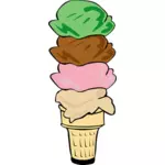Värivektorikuva neljästä jäätelökauhasta puolikartiossa