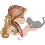 Dívka líbání kotě