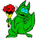 Gato verde com flores
