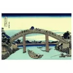 Векторное изображение Фудзи видно через Mannen мост на Фукагава