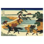 Vector de dibujo de los campos de Sekiya por el río Sumida