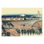 Mont Fuji à partir de Senju dans la rue des fleurs de Yoshiwara vector images clipart