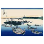 Tsukuda wyspa w prowincji Mushashi ilustracja kolor