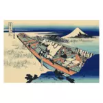 Ushibori în provincia Hitachi peisaj pictura de desen vector