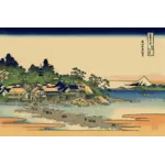 Vector image of color painting of Enoshima in Sagami Province, Japan