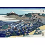 Vektorgrafikk utklipp maleri av Mount Fuji sett fra Kanaya