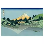 Vector-illustraties van van Mount Fuji reflectie in meer op Misaka