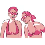 Vector graphics of girls at beach