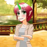 Dziewczyna anime z zielonym róg