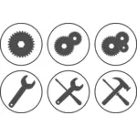 Clipart vetorial de monocromático conjunto de botões de configurações