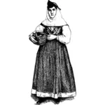 traje femenino del siglo XIX en imagen vectorial blanco y negro