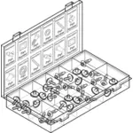 Vector clip art of selection of screws in a container
