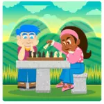 קריקטורה ילדים שמשחקים שחמט תמונה
