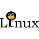 Linux text med roliga tux ansikte vektorbild