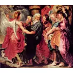 Färg målning hel lämnar Sodom med hans familj vektorgrafik