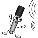Vektorové ilustrace komické mikrofonu poslouchat zvukové vlny