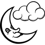Vektorgrafik med sömnig månen och moln