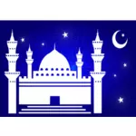Vektor seni klip Masjid nightime bintang-bintang dan bulan di atas