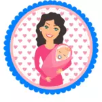 Mãe, segurando uma ilustração do bebê