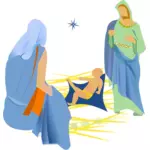 星とのキリスト降誕のシーンの解釈のベクトル画像