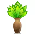 Grafika wektorowa brązowy wazon z duże zielone liście