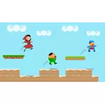 Vektor-Bild von springen und laufen Videospiel-Szene in Vollfarbe